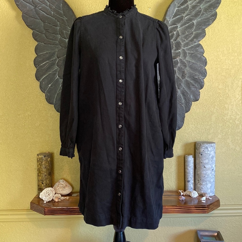 Gap Long Black Denim Button Down Coat